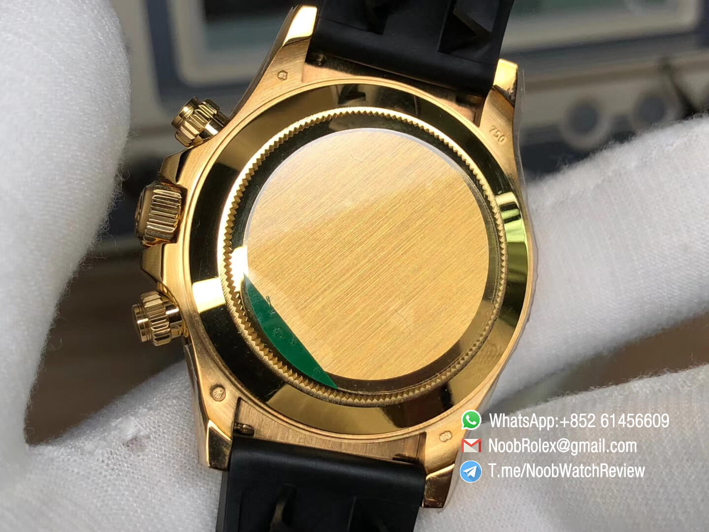 Noob Rolex Daytona 116508 Paul Newman 18K Yellow Gold Plated on 904L Steel Case Black Dial Gold Chrono Sub Dial Rubber Strap SA4130 V3 07