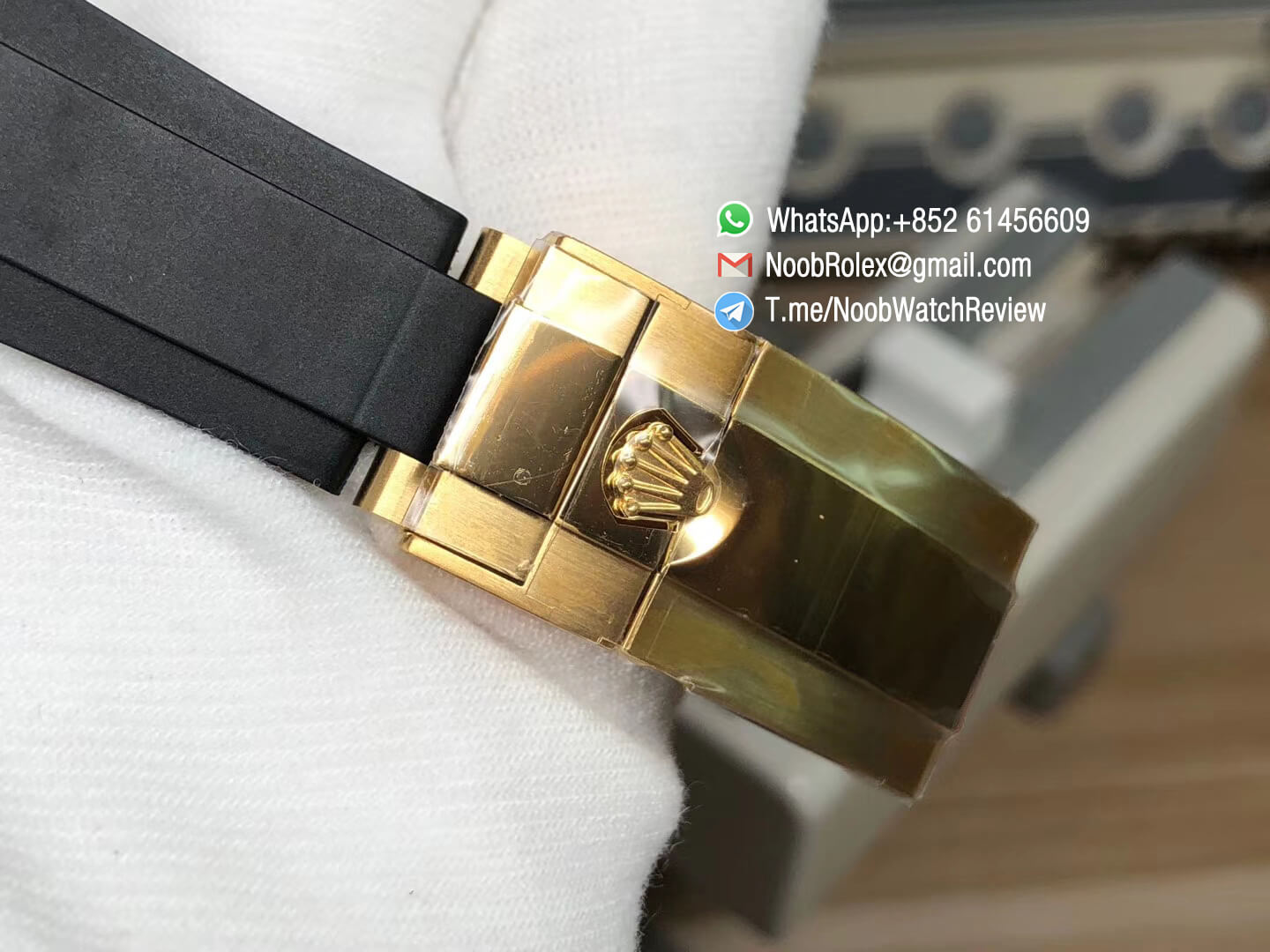 Noob Rolex Daytona 116508 Paul Newman 18K Yellow Gold Plated on 904L Steel Case Black Dial Gold Chrono Sub Dial Rubber Strap SA4130 V3 08