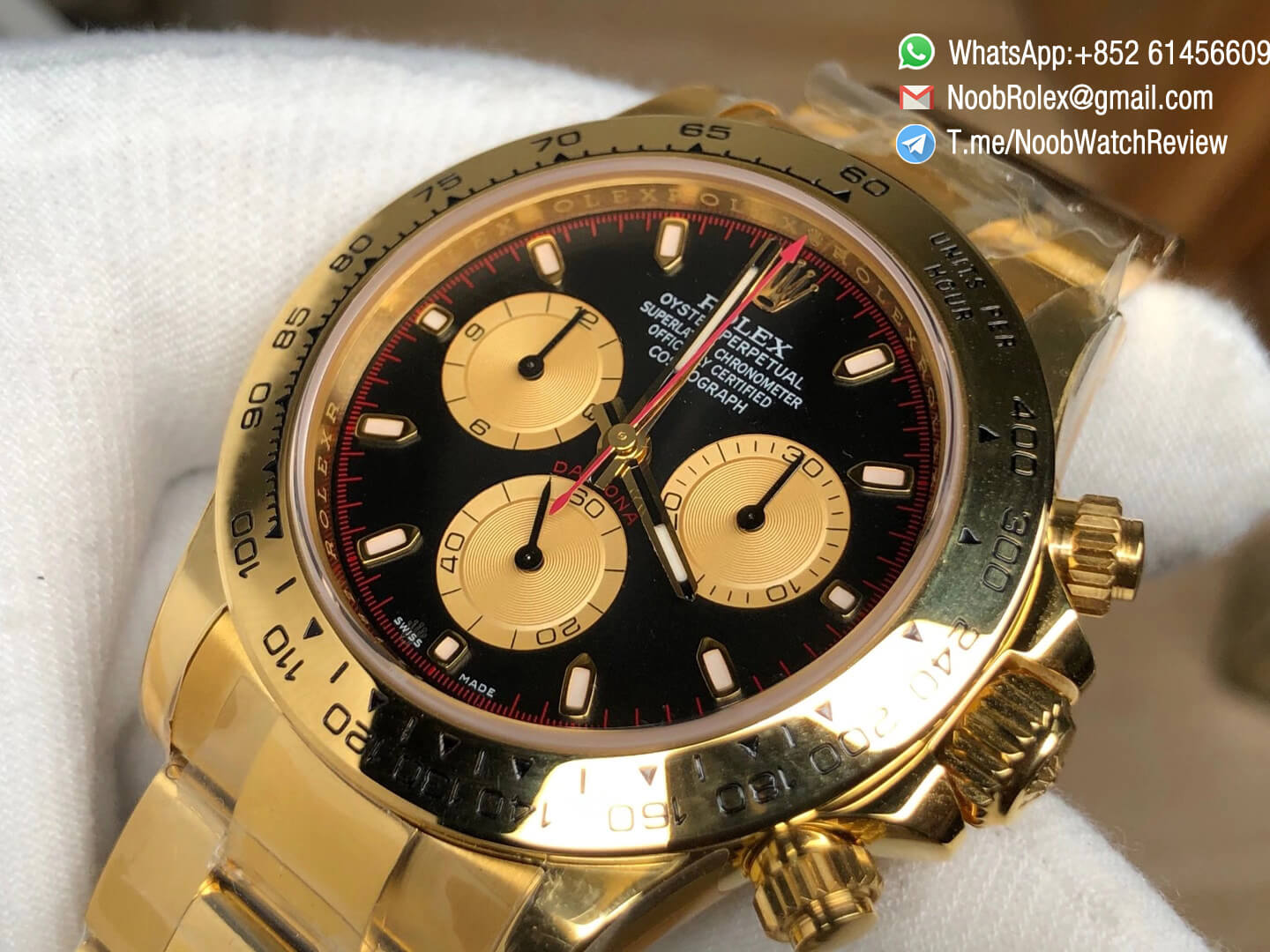 Noob Rolex Daytona 116508 Paul Newman 18K Yellow Gold Plated on 904L Steel Case and Bracelet Black Gold Dial SA4130 V3 05