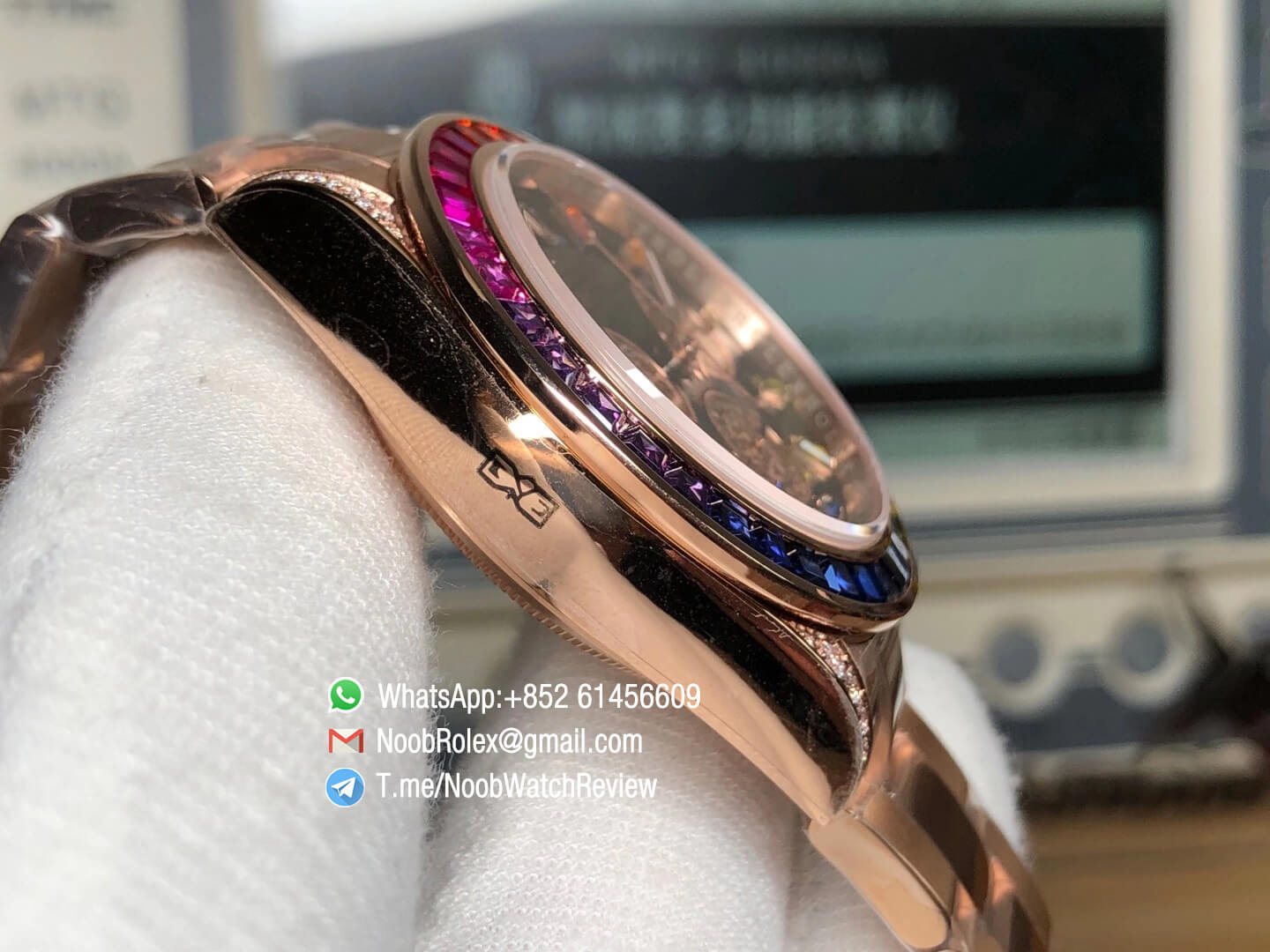 Rolex Daytona 116595RBOW Rose Gold Case Rainbow Crystal Black Dial on RG Bracelet A4130 BLF Rolex Copies 03