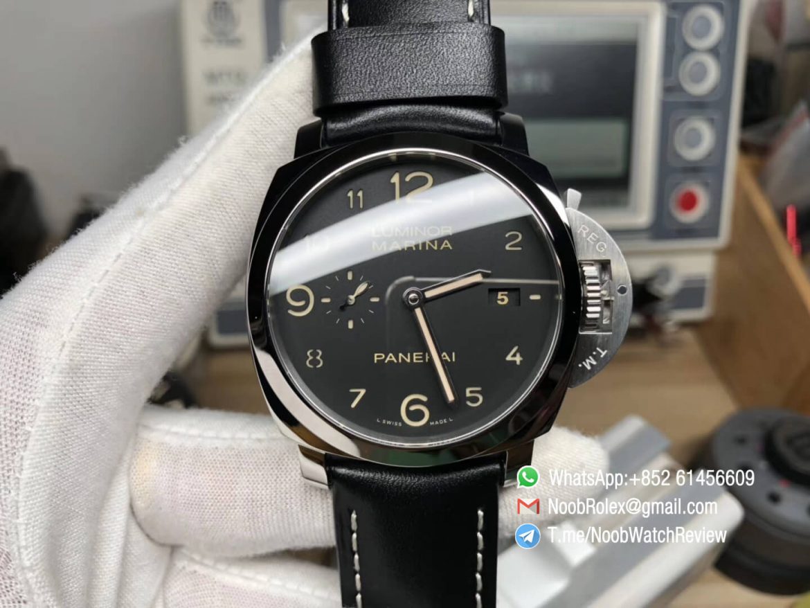 Super Copy Panerai Luminor Marina PAM00359 Steel Case Black Dial with Black Leather Strap P9000 VSF Super Clone V2 01