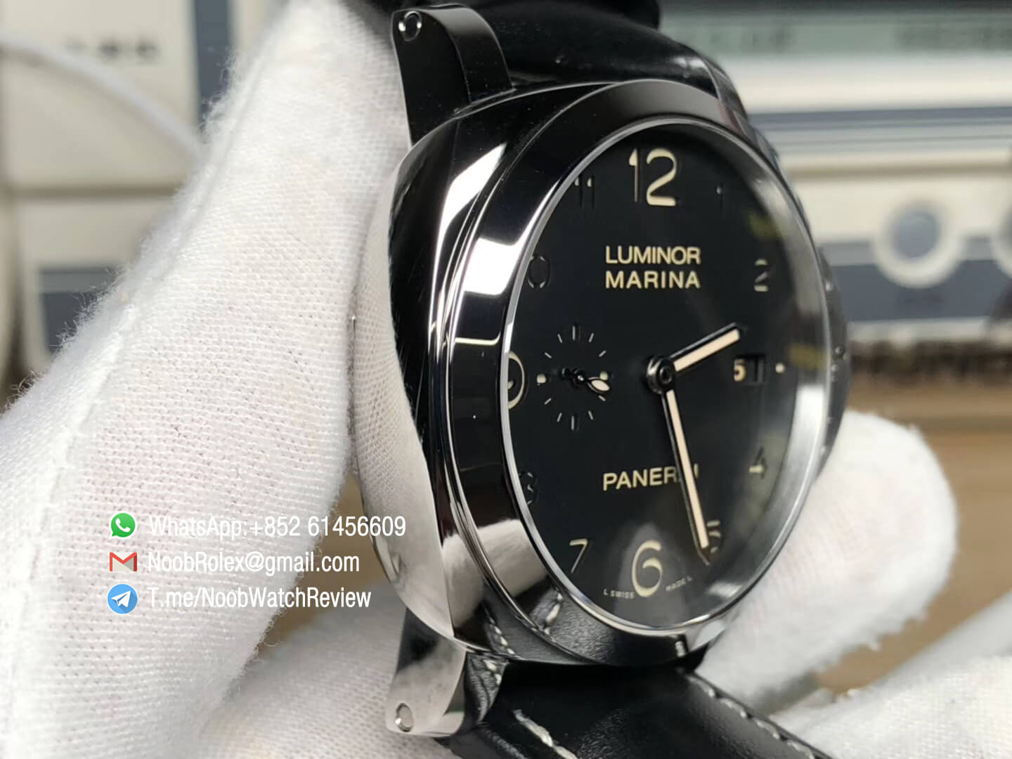 Super Copy Panerai Luminor Marina PAM00359 Steel Case Black Dial with Black Leather Strap P9000 VSF Super Clone V2 04