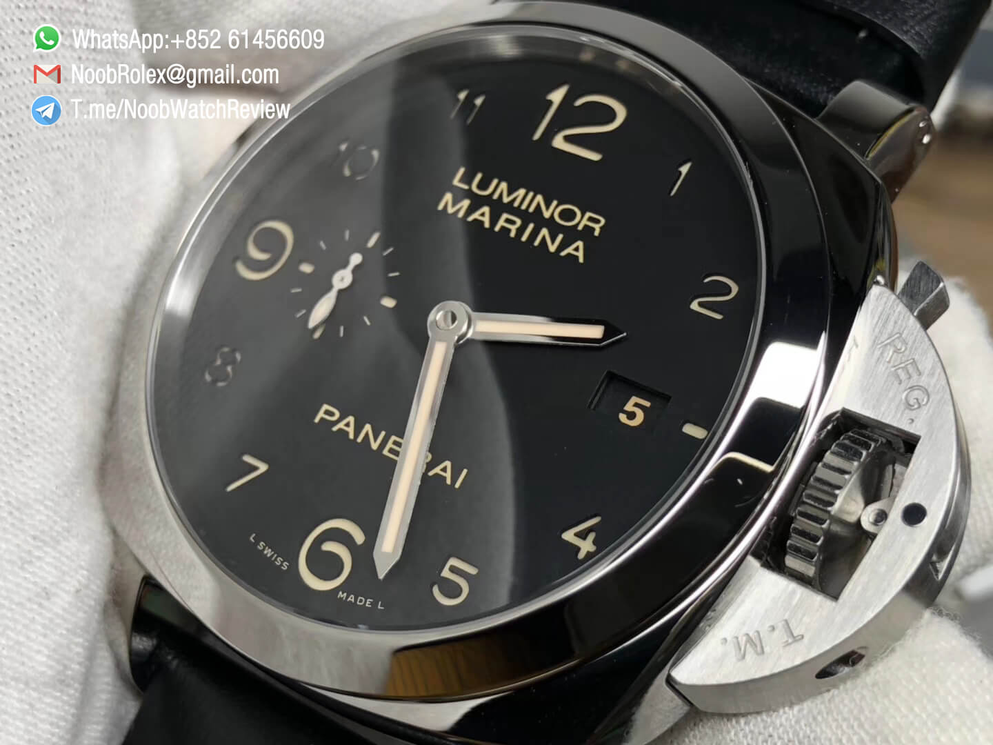 Super Copy Panerai Luminor Marina PAM00359 Steel Case Black Dial with Black Leather Strap P9000 VSF Super Clone V2 06