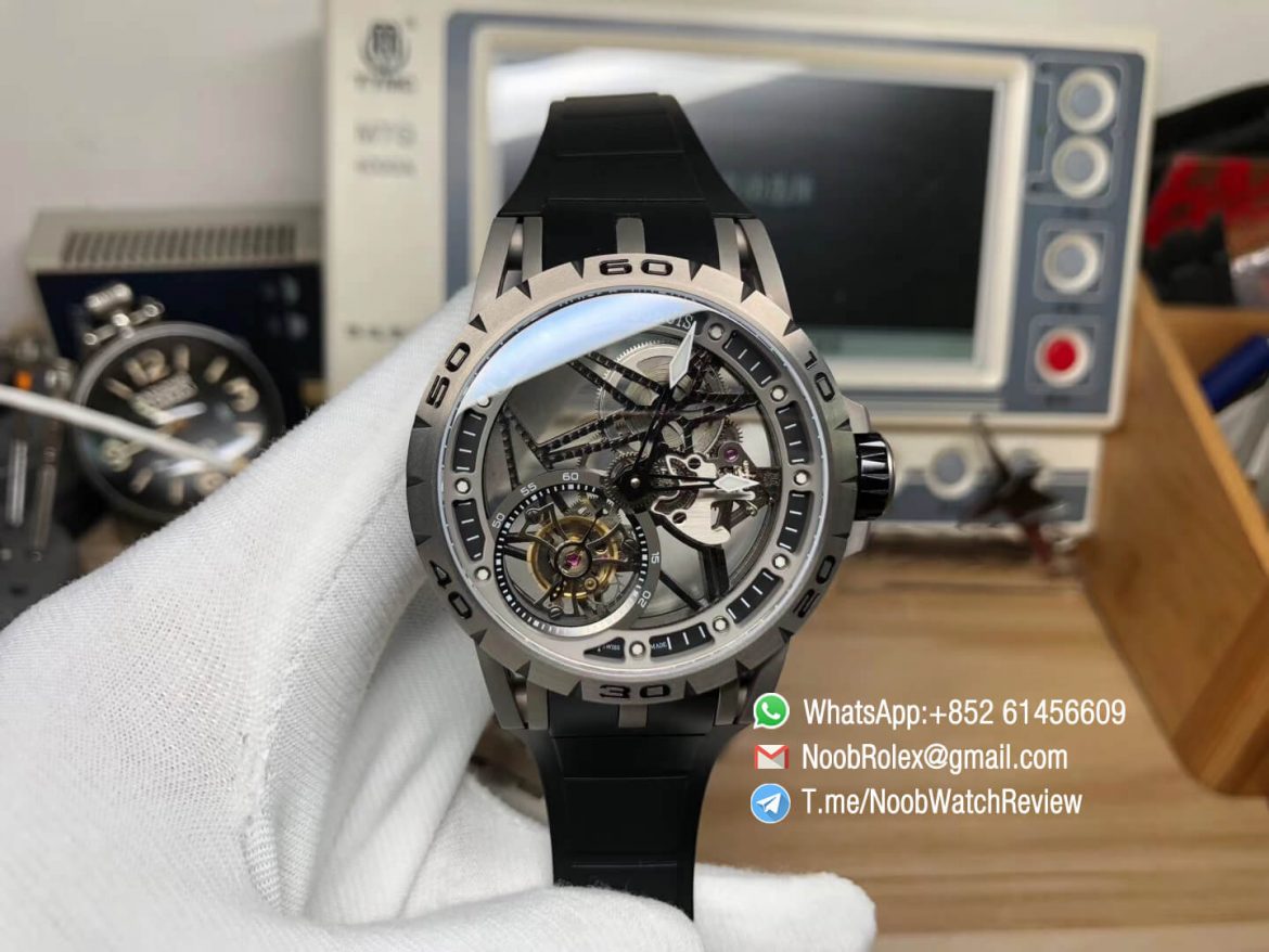 BBR Factory Roger Dubuis Excalibur Rddbex0392 Steel Case Skeleton Dial on Black Leather Strap A2136 Tourbillon 01