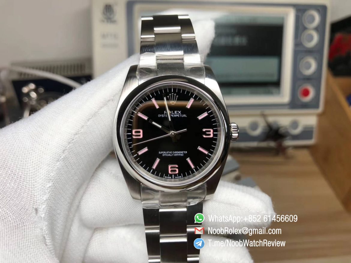 Oyster Perpetual 36mm 116000 Steel Case and Bracelet Black Dial Pink Indexes APT5000 KRF Superclone Unisex Watch 01