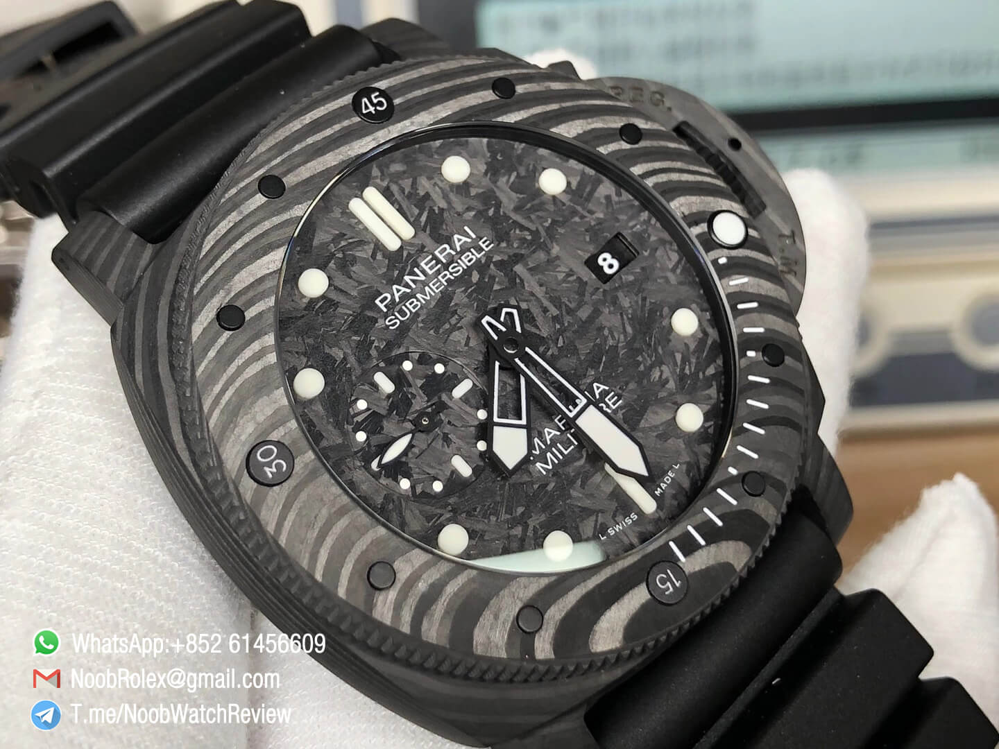 VSF Panerai Submersible PAM 00979 PAM00979 Survival Instruments Carbotech Case Carbon Dial on Black Rubber Strap P9010 Clone 03