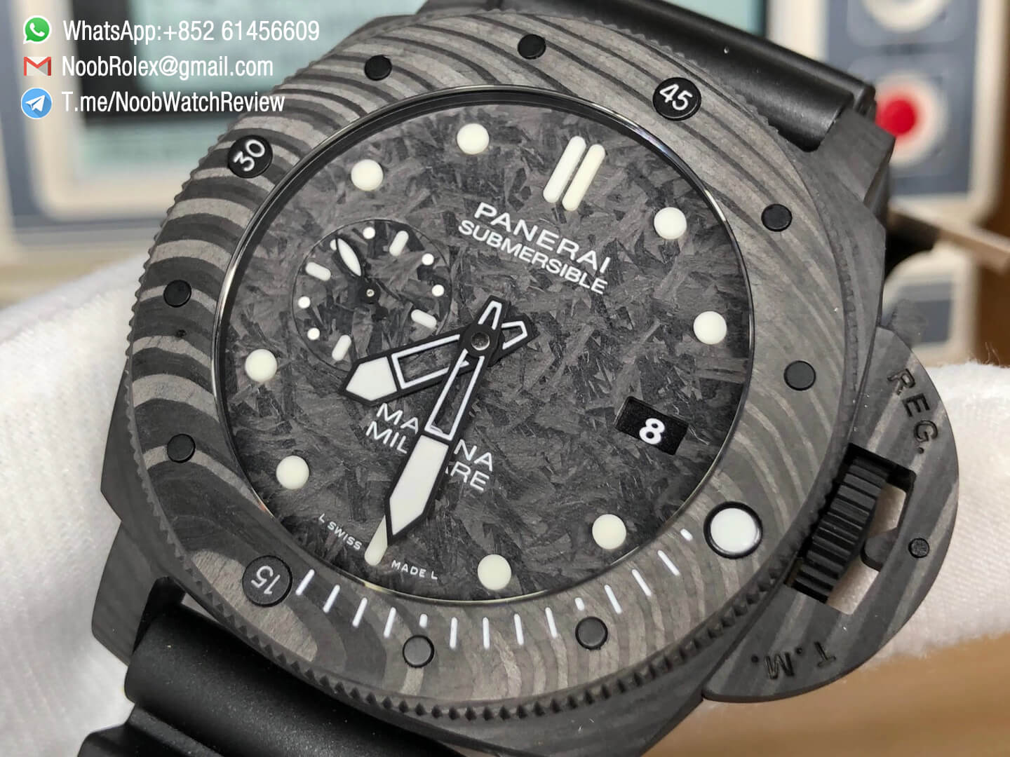 VSF Panerai Submersible PAM 00979 PAM00979 Survival Instruments Carbotech Case Carbon Dial on Black Rubber Strap P9010 Clone 05