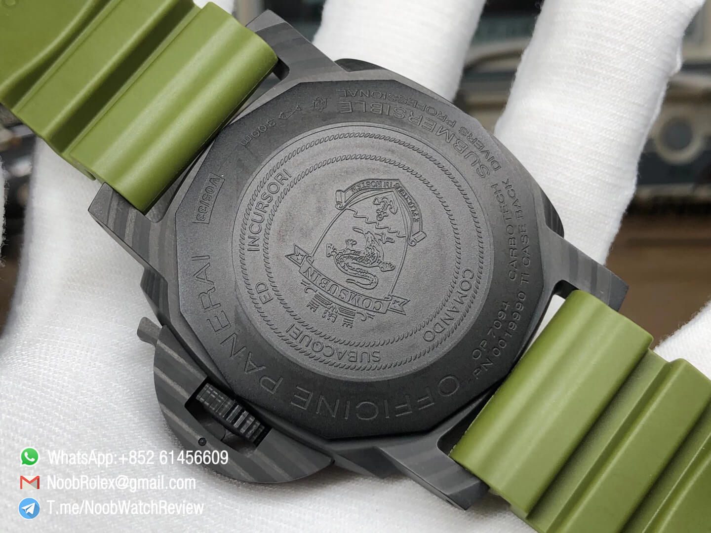 VSF Superclone Panerai Submersible PAM00961 Carbotech Case Carbon Texture Dialon Green Rubber Strap P9010 Clone Movement 07