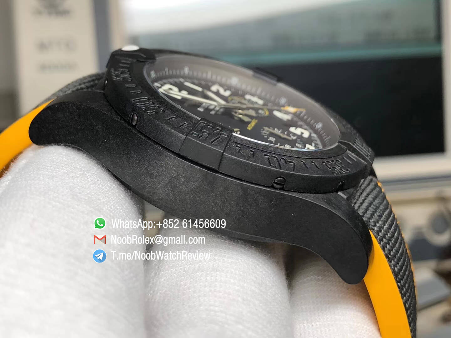 GF Superclone Breitling Avenger Hurricane 45mm Chrono Carbon Case Black Dial on Black Nylon Strap A7750 04