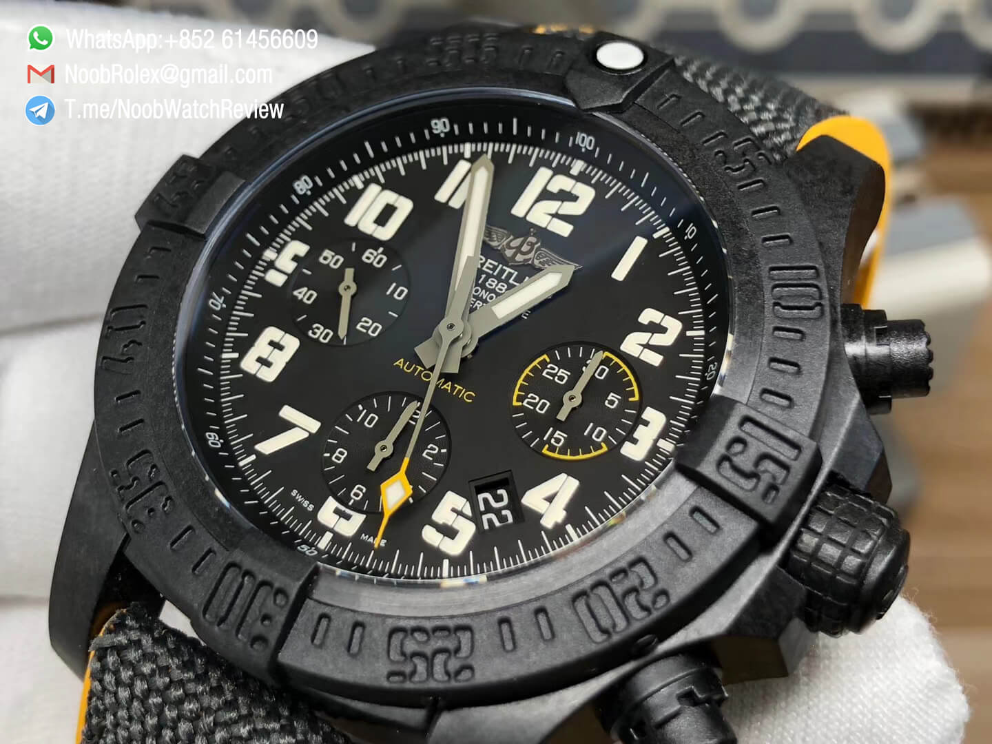 GF Superclone Breitling Avenger Hurricane 45mm Chrono Carbon Case Black Dial on Black Nylon Strap A7750 06
