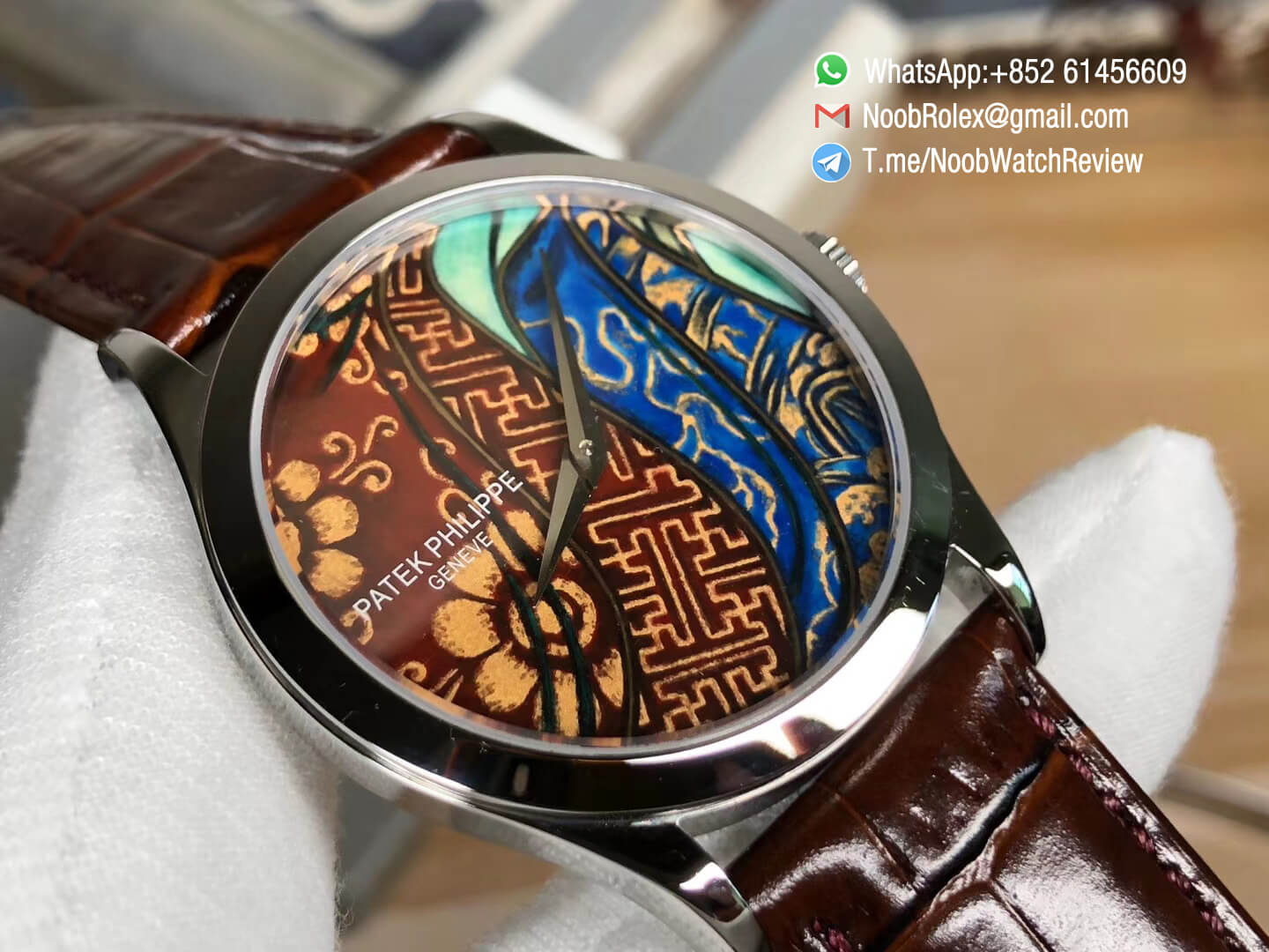 FLF Best Clone Watch Patek Philippe Calatrava Bhutan Textiles 5077P 102 on Brown Leather Strap A240 Micro Rotor 03