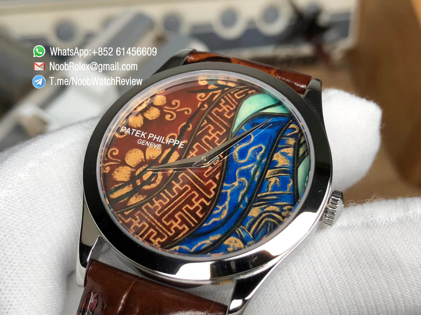 FLF Best Clone Watch Patek Philippe Calatrava Bhutan Textiles 5077P 102 on Brown Leather Strap A240 Micro Rotor 05