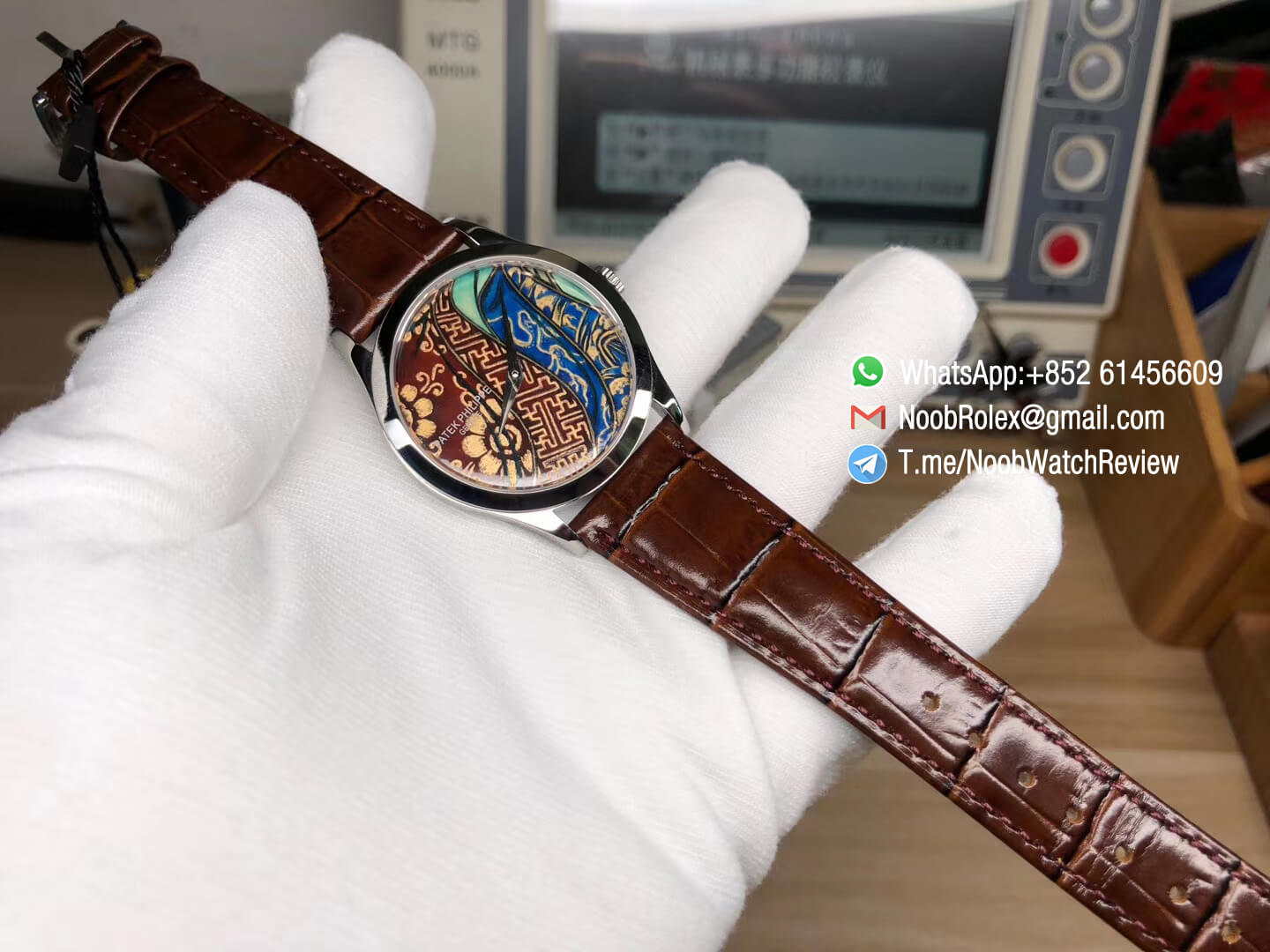 FLF Best Clone Watch Patek Philippe Calatrava Bhutan Textiles 5077P 102 on Brown Leather Strap A240 Micro Rotor 09